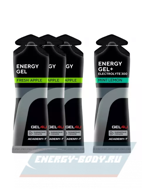 Энергетический гель GEL4U Energy Gel MIX 4 x 60 г, Яблоко, Лимон и Мята