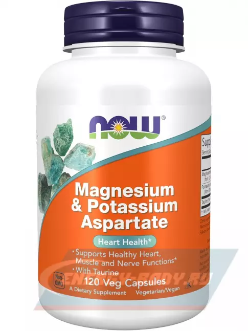  NOW FOODS Magnesium & Potassium Aspartate 120 веган капсул