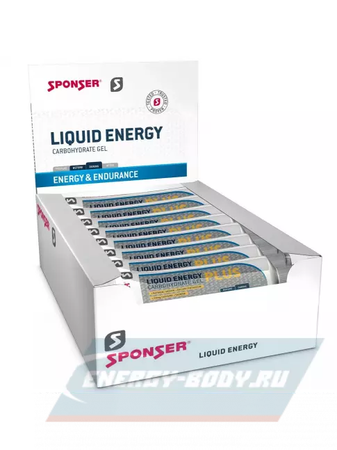 Энергетический гель SPONSER LIQUID ENERGY PLUS 50mg caffeine 18 тюбиков x 70 г, Карамель