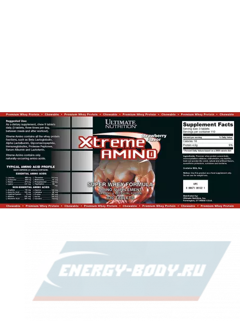 Аминокислотны Ultimate Nutrition Xtreme Amino Super 330 жевательных таблеток, Клубника