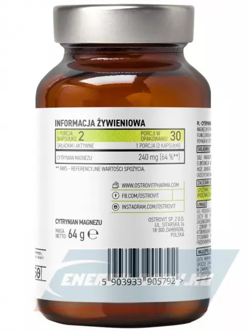  OstroVit Cytrynian Magnezu 60 капсул