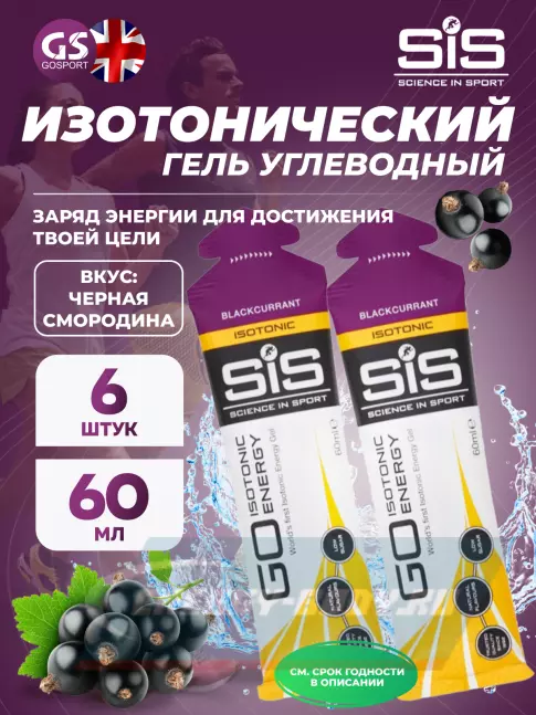 Энергетический гель SCIENCE IN SPORT (SiS) GO Isotonic Energy Gels 6 x 60 мл, Черная смородина