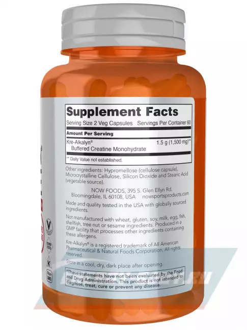  NOW FOODS Kre-Alkalyn Creatine 750 mg 120 веган капсул