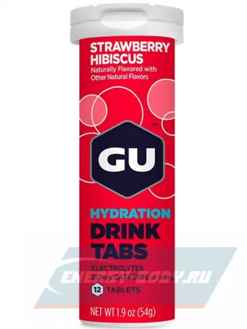  GU ENERGY GU HYDRATION DRINK TABS + caffeine 2 x 12 таб, Клубника-Гибискус