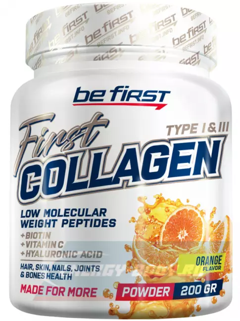 COLLAGEN Be First First Collagen + biotin + hyaluronic acid + vitamin C 200 г, Апельсин