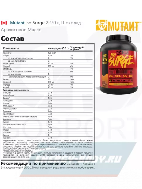  Mutant Iso Surge 2270 г, Шоколад - Арахисовое Масло