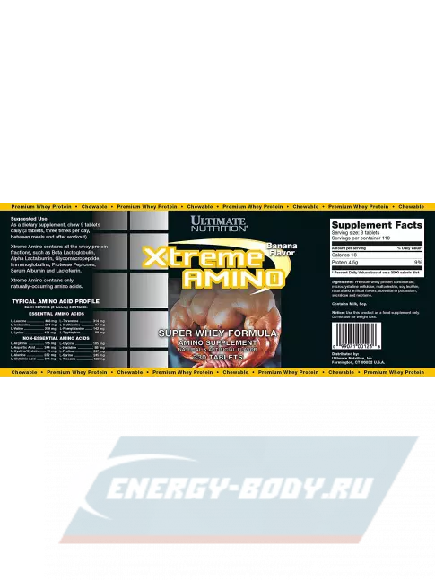 Аминокислотны Ultimate Nutrition Xtreme Amino Super 330 жевательных таблеток, Банан