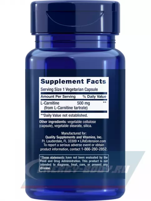 L-Карнитин Life Extension L-Carnitine 500 mg 30 капсул