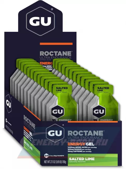 Энергетический гель GU ENERGY GU ROCTANE Energy Gel 35mg caffeine 24 x 32 г, Соленый лайм