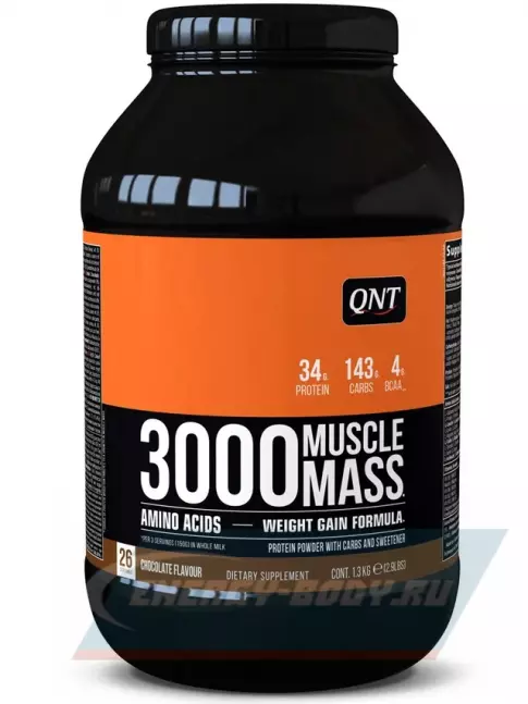Гейнер QNT MUSCLE MASS 3000 1300 г, Шоколад