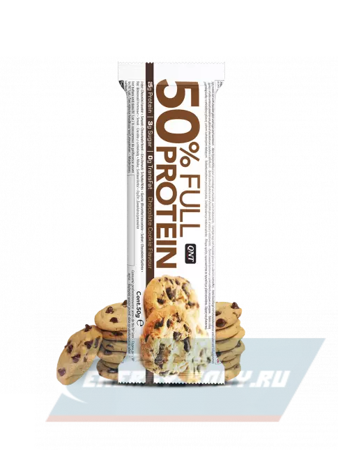 Батончик протеиновый QNT 50% FULL PROTEIN BAR 12 x 50 г, Печенье с шоколадной крошкой