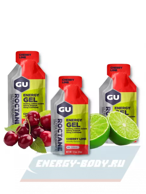 Энергетический гель GU ENERGY GU ROCTANE Energy Gel 35mg caffeine 3 x 32 г, Вишня-Лайм
