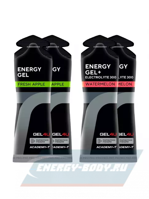 Энергетический гель GEL4U Energy Gel MIX 4 x 60 г, Яблоко, Арбуз
