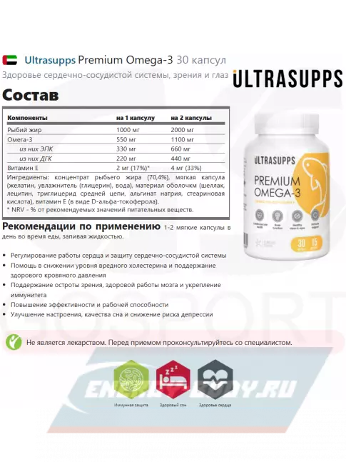 Omega 3 UltraSupps Premium Omega-3 30 капсул