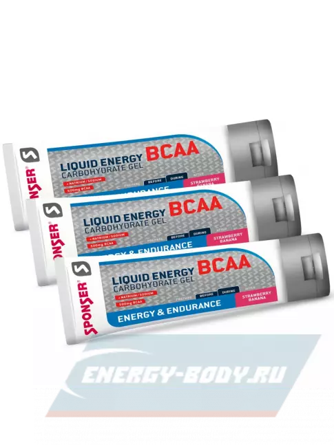 Энергетический гель SPONSER LIQUID ENERGY BCAA 3 тюбика x 70 г, Клубника-банан