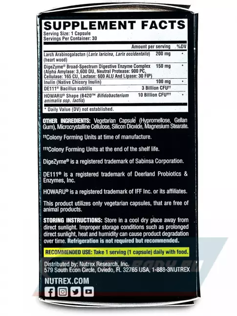  NUTREX Lipo-6 BLACK PROBIOTIC 30 капсул