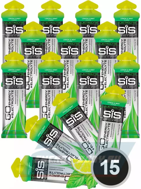 Энергетический гель SCIENCE IN SPORT (SiS) Go Energy + Electrolyte Gels 15 x 60 мл, Лимон-Мята