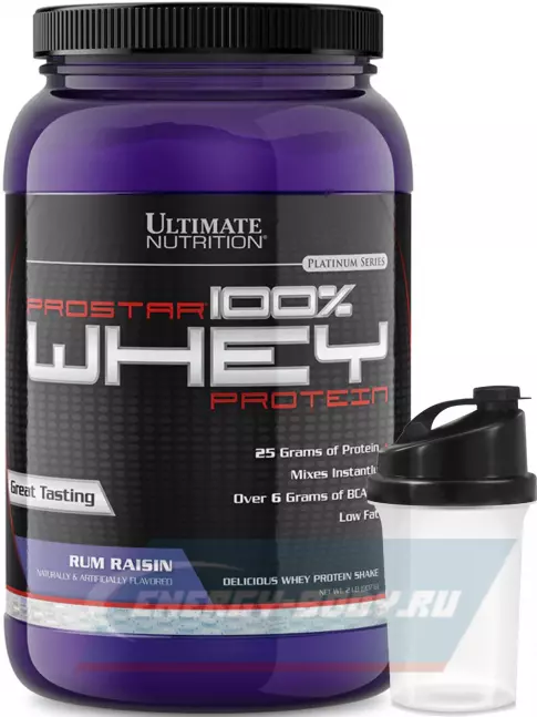  Ultimate Nutrition Prostar Whey 907 г + шейкер, Ром с изюмом