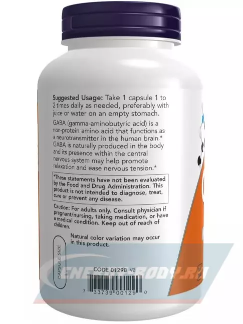  NOW FOODS GABA 750 mg 200 веган капсул