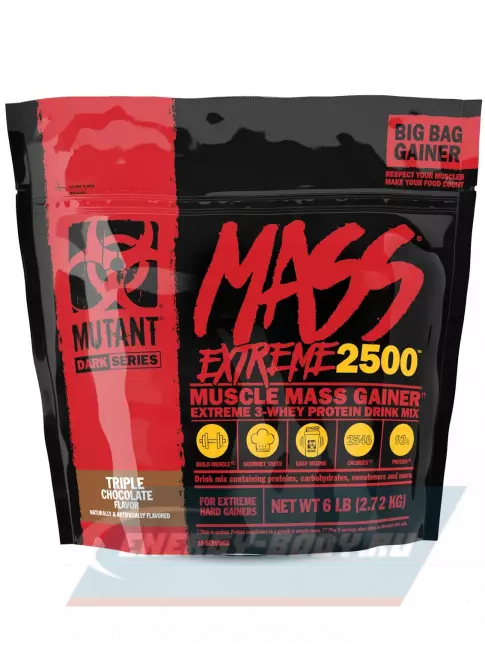 Гейнер Mutant Mass Extreme 2500 2720 г, Тройной Шоколад