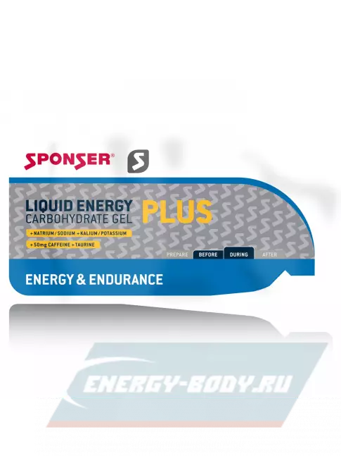 Энергетический гель SPONSER LIQUID ENERGY PLUS 25 mg caffeine 40 саше x 35 г, Натуральный