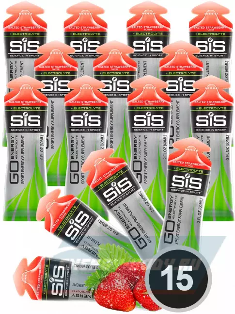 Энергетический гель SCIENCE IN SPORT (SiS) Go Energy + Electrolyte Gels 15 x 60 мл, Солёная Клубника