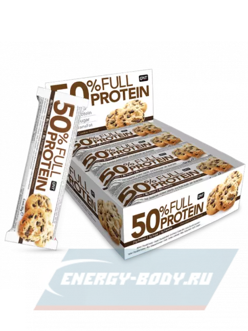 Батончик протеиновый QNT 50% FULL PROTEIN BAR 12 x 50 г, Печенье с шоколадной крошкой