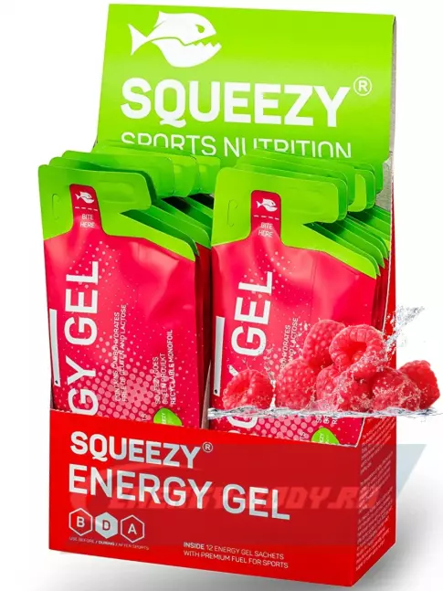 Энергетический гель SQUEEZY ENERGY GEL no caffeine 33 г x 12 саше, Малина