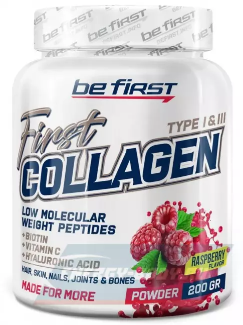 COLLAGEN Be First First Collagen + hyaluronic acid + vitamin C (коллаген с гиалуроновой кислотой и витамином С) 200 г, Малина