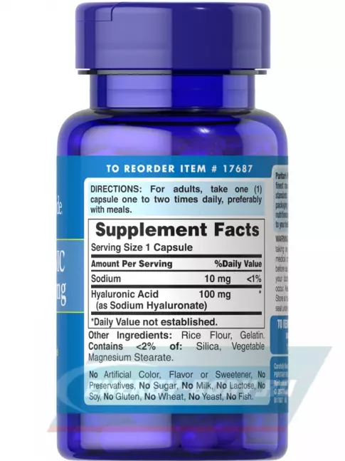 Суставы, связки Puritan's Pride Hyaluronic Acid 100 mg 30 капсул
