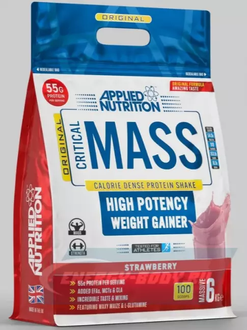 Гейнер APPLIED NUTRITION CRITICAL MASS (Original Formula) 6000 г, Клубника