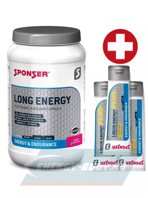  SPONSER LONG ENERGY 10% + 3 x LIQUID ENERGY PLUS 70 г 1200 г, Ягодный