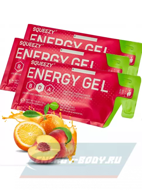 Энергетический гель SQUEEZY ENERGY GEL no caffeine 3 x 33 г, Персик-Апельсин
