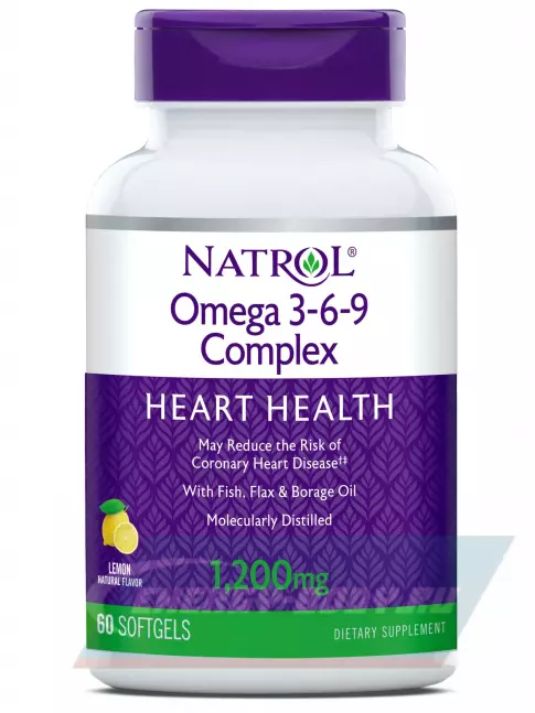 Omega 3 Natrol Omega 3-6-9 Complex 1200 mg 60 гелевых капсул, Лимон