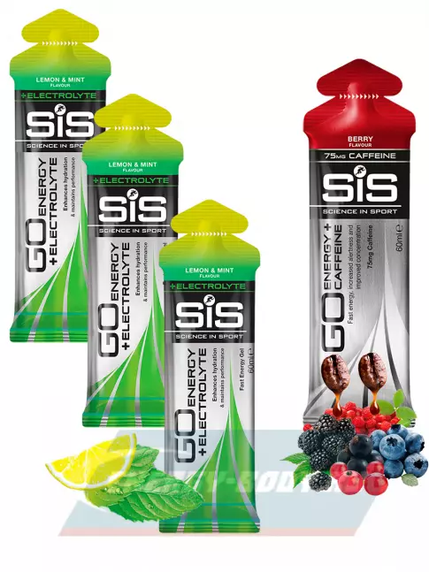 Энергетический гель SCIENCE IN SPORT (SiS) GO Energy MIX-31 4 x 60 мл, Лимон-Мята, Ягода