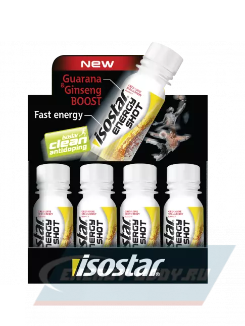 Предтерник ISOSTAR Energy Shot 12 x 60 г, Клубника и гренадин