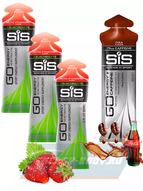 Энергетический гель SCIENCE IN SPORT (SiS) GO Energy MIX-31 4 x 60 мл, Солёная Клубника, Кола