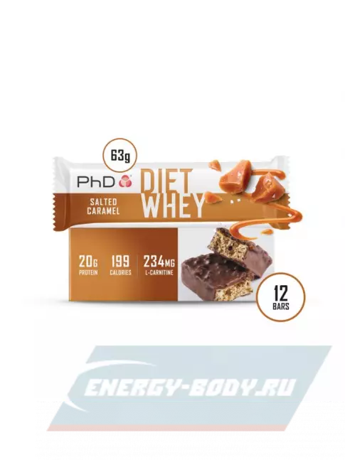 Батончик протеиновый PhD Nutrition Diet Whey Bar 12 x 63 г, Соленая карамель