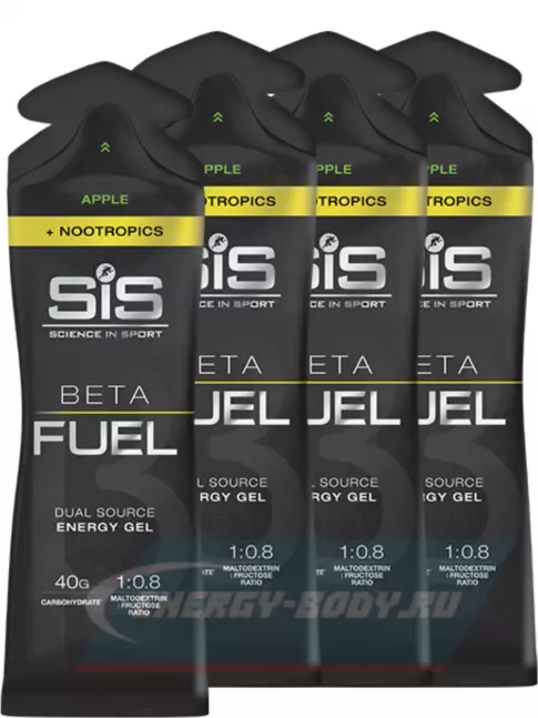 Энергетический гель SCIENCE IN SPORT (SiS) BETA FUEL + Nootropics 4 x 60 мл, Яблоко