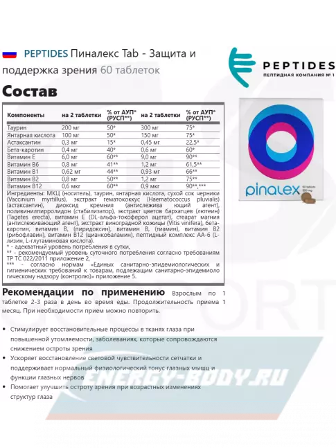  PEPTIDES Пиналекс Tab (Pinalex Tab) 60 таблеток