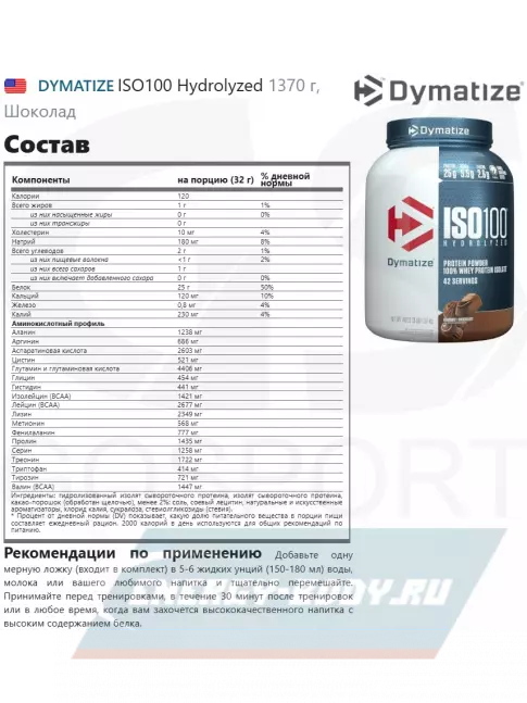 Dymatize ISO100 Hydrolyzed 1370 г, Шоколад