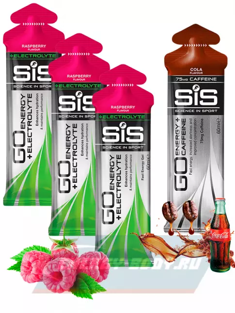 Энергетический гель SCIENCE IN SPORT (SiS) GO Energy MIX-31 4 x 60 мл, Малина, Кола
