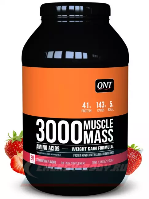 Гейнер QNT MUSCLE MASS 3000 1300 г, Клубника