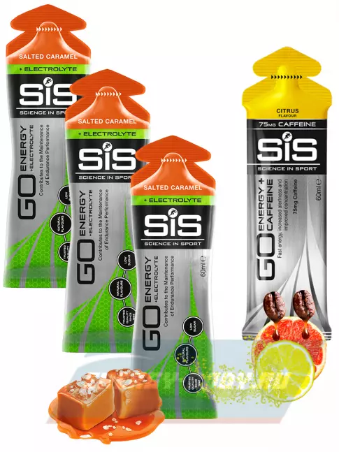Энергетический гель SCIENCE IN SPORT (SiS) GO Energy MIX-31 4 x 60 мл, Соленая карамель, Цитрус
