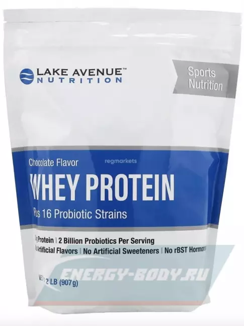  Lake Avenue Nutrition Whey Protein Plus 16 Probiotic Strains 907 г, Шоколад