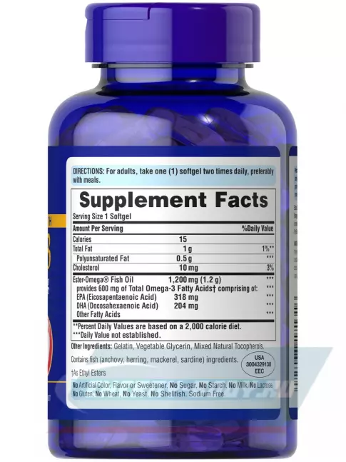 Omega 3 Puritan's Pride Omega-3 Fish oil 1200 mg 90 капсул