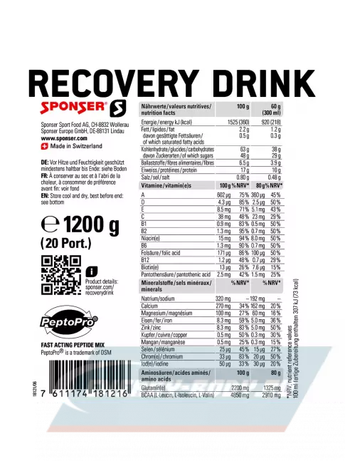 Предтерник SPONSER RECOVERY DRINK 1200 г, Клубника-банан