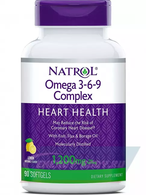 Omega 3 Natrol Omega 3-6-9 Complex 1200 mg 90 гелевых капсул, Лимон