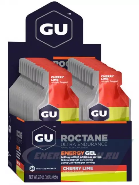 Энергетический гель GU ENERGY GU ROCTANE Energy Gel 35mg caffeine 24 x 32 г, Вишня-Лайм