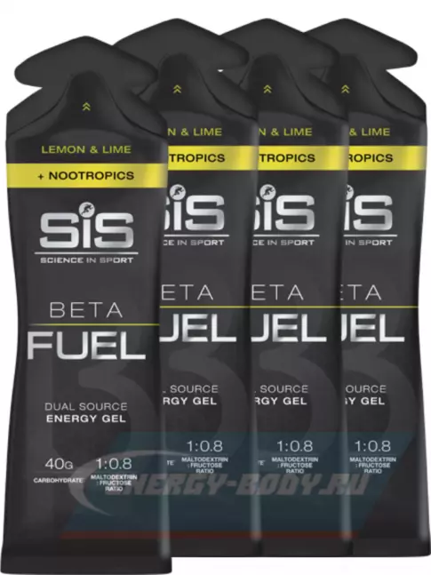 Энергетический гель SCIENCE IN SPORT (SiS) BETA FUEL + Nootropics 4 x 60 мл, Лимон - Лайм